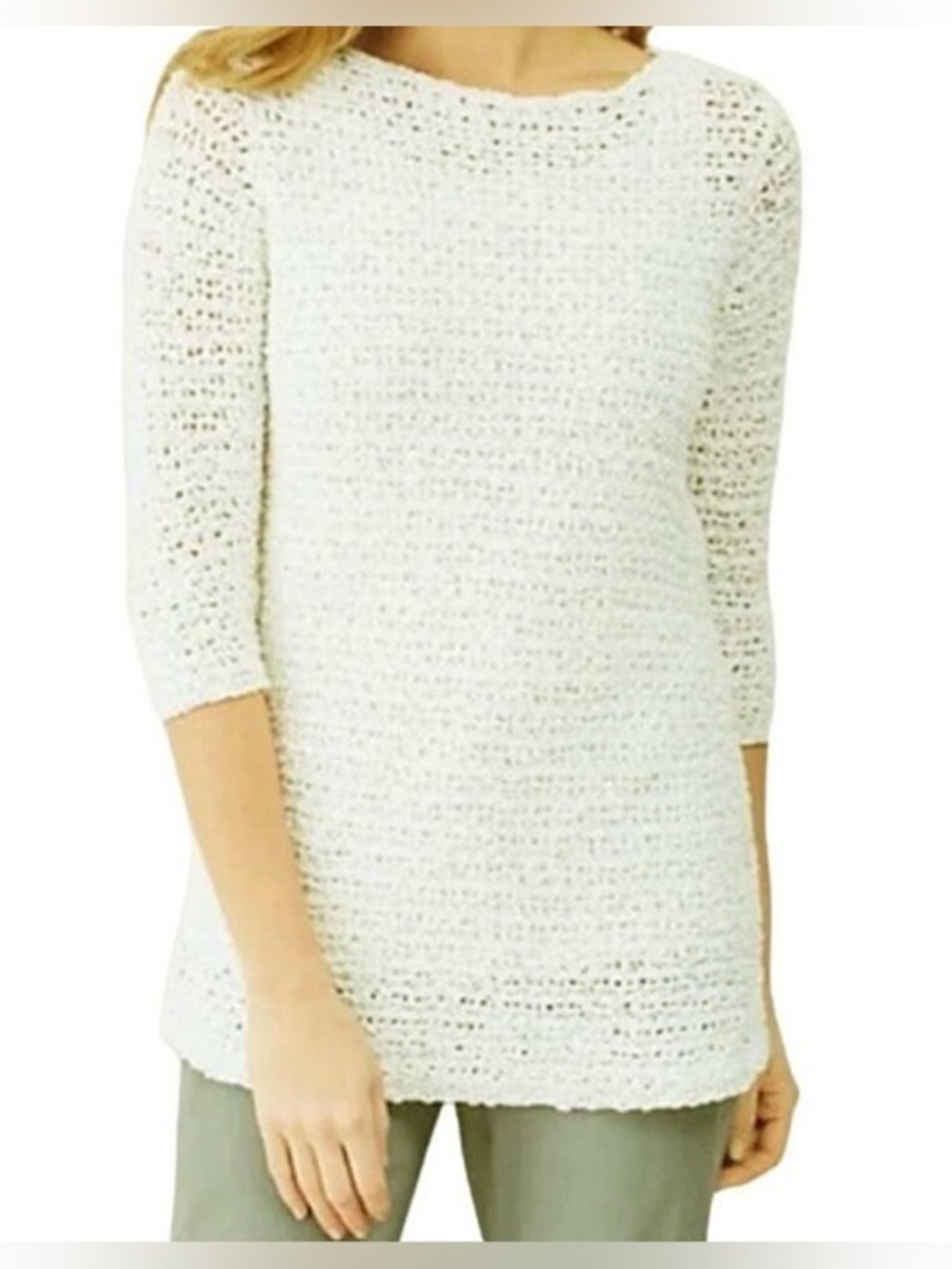 J. Jill Cotton Crochet Fisherman Sweater
